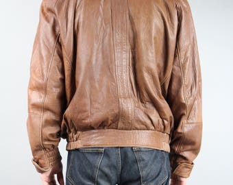 80s Boxy Genuine Leather Brown Men's Bomber Jacket . Vintage Rocker Padded Short Warm Coat . Retro Warmed Biker Button up Punk Jacket / Sz L 80s Boxy Genuine Leather Brown Men's Bomber Jacket . Vintage Rocker Padded Short Warm Coat . Retro Warmed Biker Button up Punk Jacket / Sz L