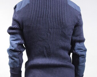 Mens Vintage Military Style Navy Blue Sweater. 90s Hunter