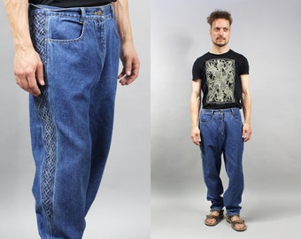 Vintage JOHN BANER 90s Plus Size Blue Denim Jeans. High Waist Trousers Tapered Leg Pants Hipster Jeans. Relaxed Fit Baggy Rave Jeans XL