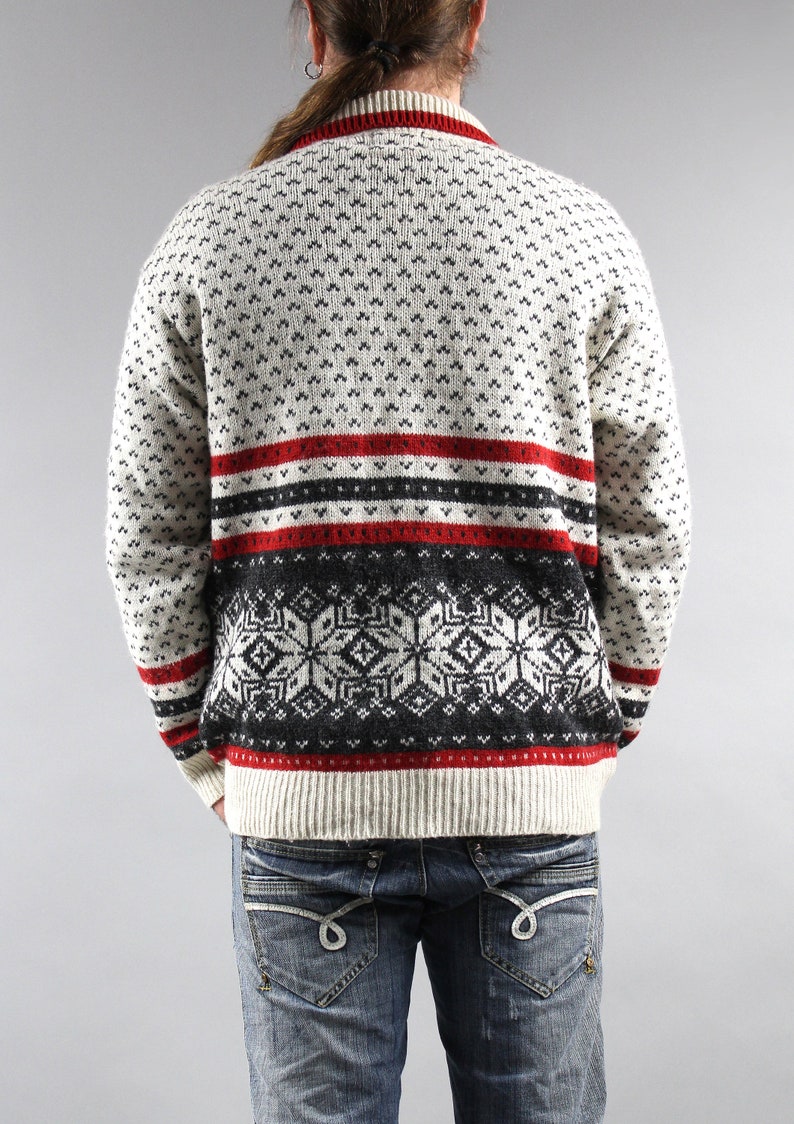 90s Wool Blend Norwegian Wool Pullover Retro Half Zip Striped Warm Oversized Scandinavian Jumper L Vintage UNISEX White Icelandic Sweater