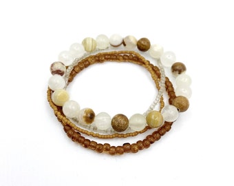 Italian Onyx n’ Beads Bracelet Stack Set of 4 Beaded Stretch Bracelets, Layering Bracelets