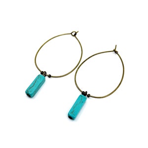 Dainty Turquoise Bar Wire Hoop Earrings