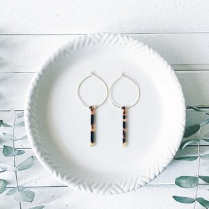 Dainty Tortoise Bar Gold-tone Thin Wire Hoop Earrings BACK IN STOCK image 3