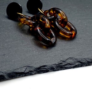 Resin Tortoise Triple Link Drop Earrings