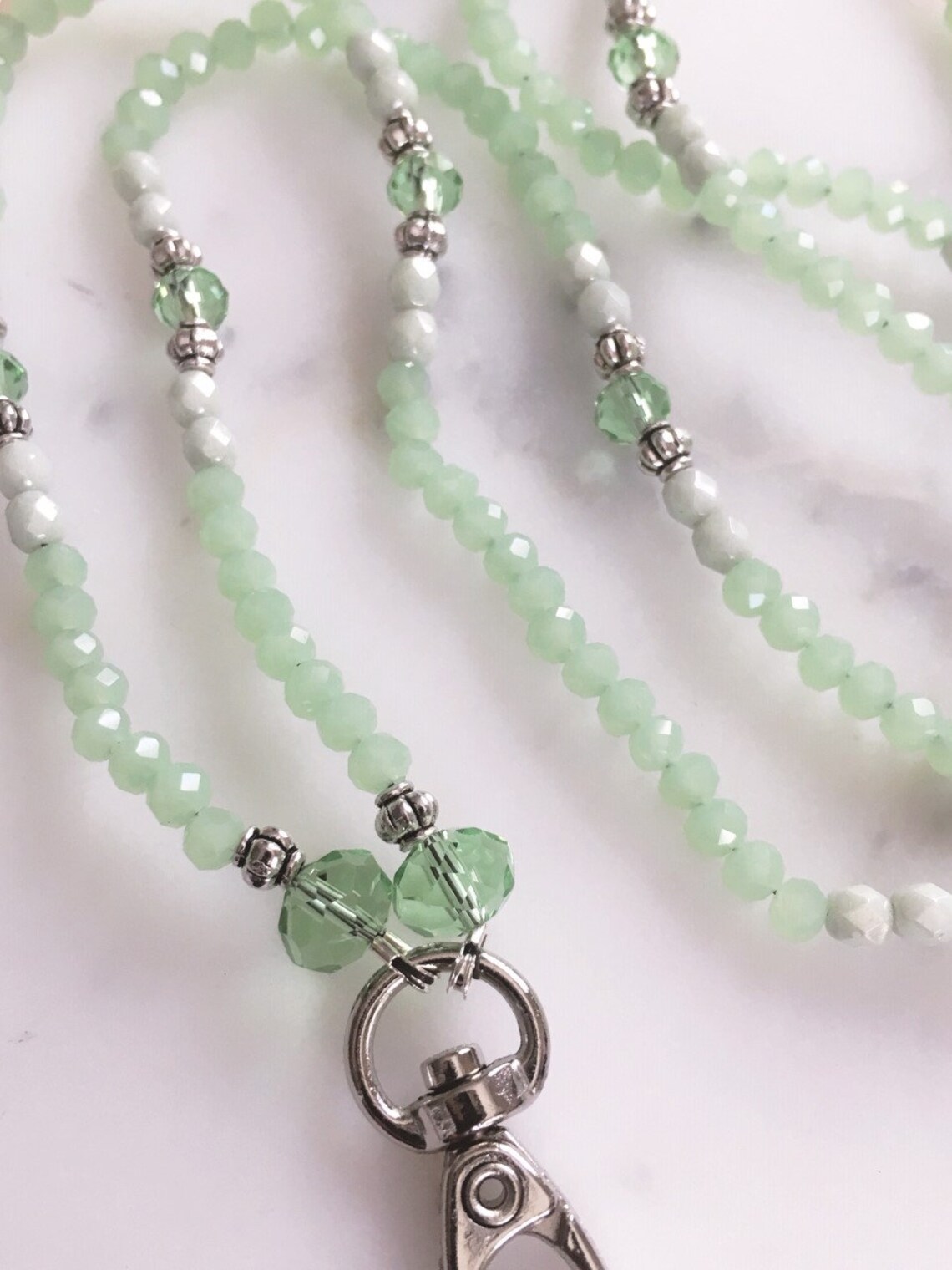 ID Mint Green Beaded Lanyard ID Holder Necklace Etsy