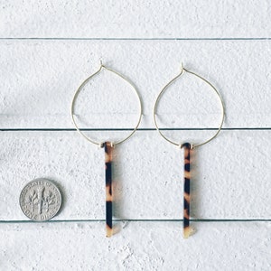 Dainty Tortoise Bar Gold-tone Thin Wire Hoop Earrings BACK IN STOCK image 4