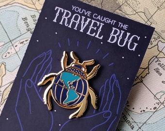 Travel Bug Globe Beetle Enamel Pin