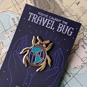 Travel Bug Globe Beetle Enamel Pin