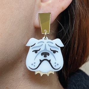 Acrylic Bulldog Earrings: Hand-Painted Mirror Gold Studs