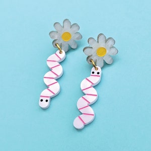 Garden Party Worm and Daisy Dangle Earrings