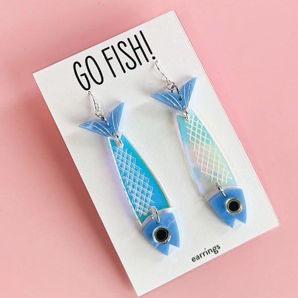 Iridescent Rainbow Fish Sardine Earrings