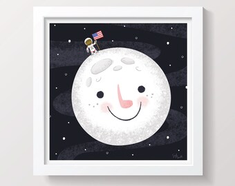 Moon and Astronaut Lunar Landing Apollo 11 Print