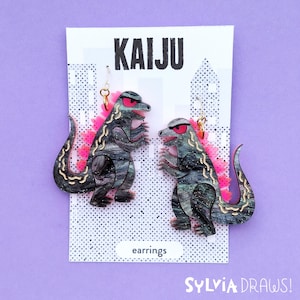 Kaiju Acrylic Statement Earrings: Hand-Painted Monster Jewelry