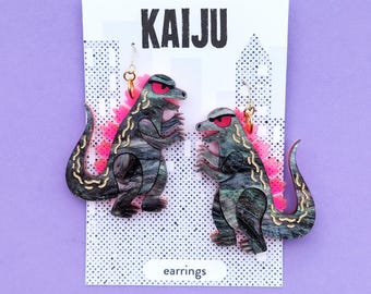 Kaiju Acrylic Statement Earrings: Hand-Painted Monster Jewelry