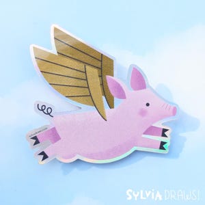 Fliegendes Schweinchen Holographischer Folienaufkleber
