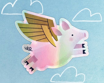 Flying Pig Holographic Foil Sticker