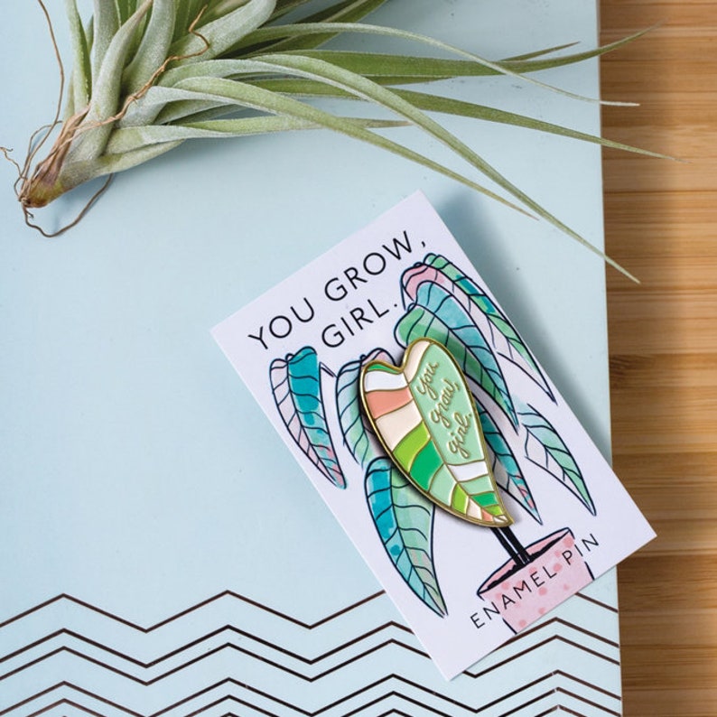 You Grow Girl Philodendron Plant Lady Enamel Pin