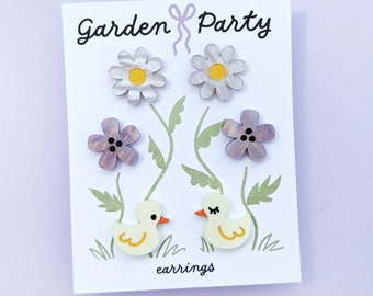 Garden Party Flowers and Ducks Stud Earring Pack