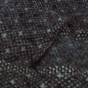 CHARCOAL GRAY WOOL with black and white accents.Perfect for coating or binding for a throw. 66 x 50 in  Nice thick weave with fluffy texture