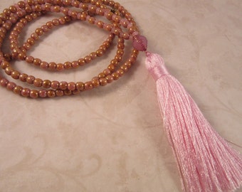 Pink Tassel Necklace, Long Bohemian Necklace, Boho, Long Beaded Necklace, Silk Tassel Necklace, Pink Necklace