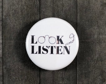 My Favorite Murder Pinback Button, Magnet, Cosmetic Mirror, MFM, True Crime, SSDGM Look & Listen