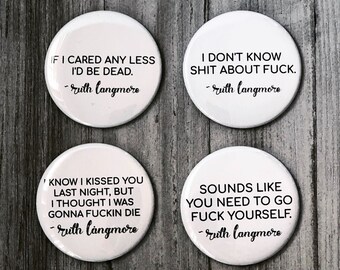 Ruth Langmore Set of 4 Magnets, Pinback Buttons, Cosmetic Mirror, Ozark Memorabilia, Rutherino, I Don't Know Shit About Fuck, Blue Cat