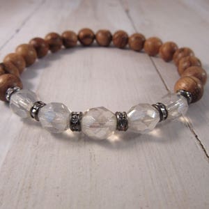 Beaded Stretch Bracelet with Crystal Czech Glass and Sandlewood, Stack Bracelet, Boho, Bohemian Bracelet, Gift for Her