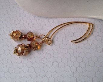 Champagne and Gold Earrings, Champagne Earrings, Amber Earrings, Drop Earrings, Dangle Earrings, Beige Earrings