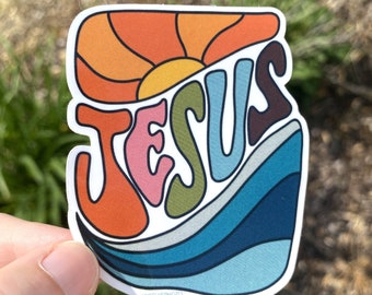 Retro Jesus Sun and Wave Vinyl Die Cut Bible Faith Inspired Sticker