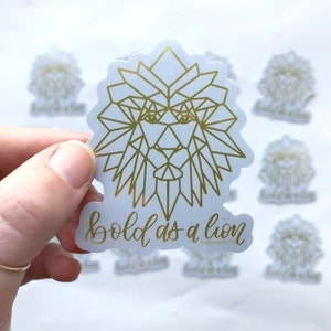 Bold As A Lion Geometric Gold Metallic Vinyl Die Cut Sticker | Bible Verse Proverbs 28:1 | Jesus | Faith Inspired | Christian Sticker