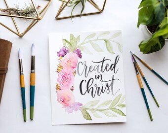 Created in Christ Floral Wreath Watercolor Print