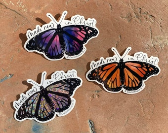 Butterfly Made New In Christ Vinyl Die Cut Sticker | Jesus Sticker | Bible Verse 1 Corinthians 5:17 | Faith Inspired | Christian Sticker