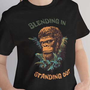 Funny Bigfoot T-Shirt for Men and Women, &quot;Blending In, Standing Out&quot; Sasquatch Graphic Tee, Retro Forest Design Gift for Bigfoot Fans
