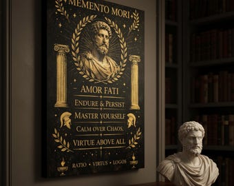 Toile d'art mural stoïcisme Memento Mori, affiche de la philosophie stoïcienne d'Amor Fati, décoration de motivation inspirée de Marcus Aurelius, cadeau citation stoïque