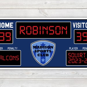 PRINTED Hockey Scoreboard Tournament Hotel Door Sign - Printed Laminated Team Door Hanger Reusable Personalized with Player Name, Number