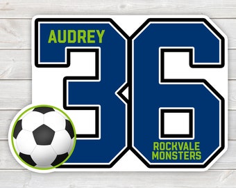 PRINTED Soccer Tournament Hotel Door Sign - Large Jersey Number Laminated Team Door Hanger Personalized with Player Name, Team Name