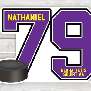PRINTED Hockey Tournament Hotel Door Sign - Printed Large Jersey Number Laminated Team Door Hanger Personalized with Player Name, Team Name