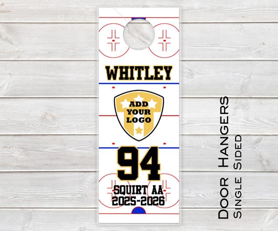 PRINTED Personalized Hockey Tournament Door Knob Hangers: Laminated Hockey Rink Sign