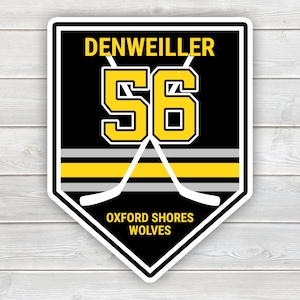 PRINTED Banner Hockey Tournament Hotel Door Sign - Printed Laminated Team Door Hanger with Stripes, Name, and Jersey Number in Team Colors