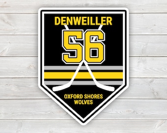 PRINTED Banner Hockey Tournament Hotel Door Sign - Printed Laminated Team Door Hanger with Stripes, Name, and Jersey Number in Team Colors