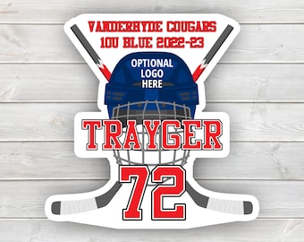 PRINTED Tournament Hotel Door Sign - Printed Hockey Helmet and Sticks Team Locker or Door Hanger with Hockey Player Name, Number, Team Name