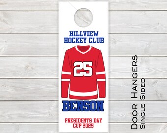 PRINTED Personalized Hockey Jersey Door Knob Hanger: Hotel Room Door Sign