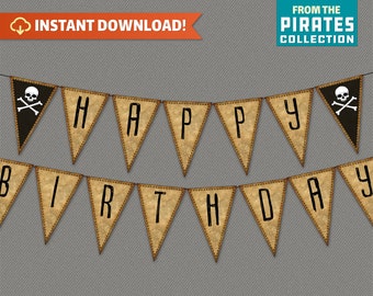 Pirate Party Printable Banner with Spacers - Pirate Birthday Decor - INSTANT DOWNLOAD! - Edit and print at home with Adobe Reader