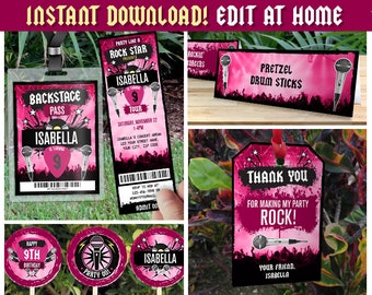 Rockstar Invitation & Party Decorations (Pink) - INSTANT DOWNLOAD - Rockstar Party - Rockstar Birthday - EDIT and print using Adobe Reader