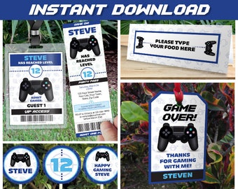 Video Game Invitation & Party Decorations (Blue) - INSTANT DOWNLOAD! Video Game Party - Video Game Birthday - EDIT at home with Adobe Reader