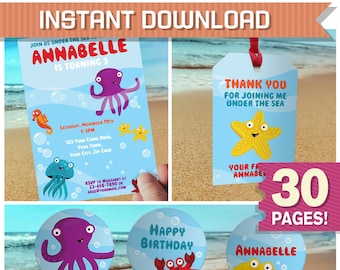 Under The Sea Party Invitation & Party Decorations - Under the Sea Birthday - Instant Download - EDIT and print at home using Adobe Reader