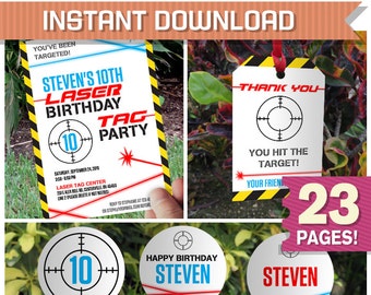 Laser Tag Party Invitations & Decorations (Ink Saver version) - INSTANT DOWNLOAD - Edit and Print using Adobe Reader - Laser Tag Party