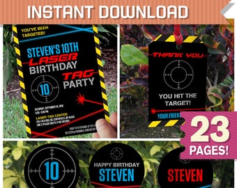 Laser Tag Party Invitations & Decorations - INSTANT DOWNLOAD - Edit and Print using Adobe Reader - Laser Tag Party