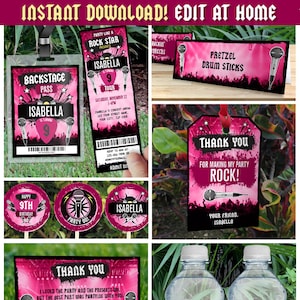 Rockstar Invitation & Party Decorations (Pink) - INSTANT DOWNLOAD - Rockstar Party - Rockstar Birthday - EDIT and print using Adobe Reader