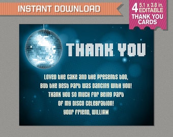 Green Disco Ball Party Thank You Cards